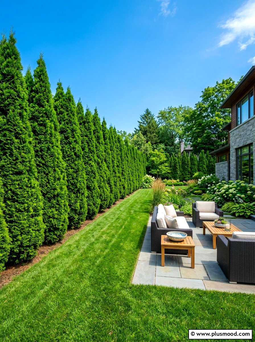 Tall Arborvitae Hedge - 25 summer privacy landscaping ideas