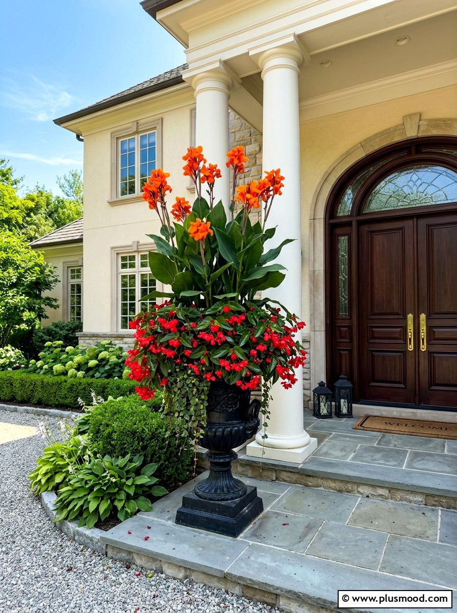 Tall Canna Lily And Begonia - 25 summer mixed container ideas