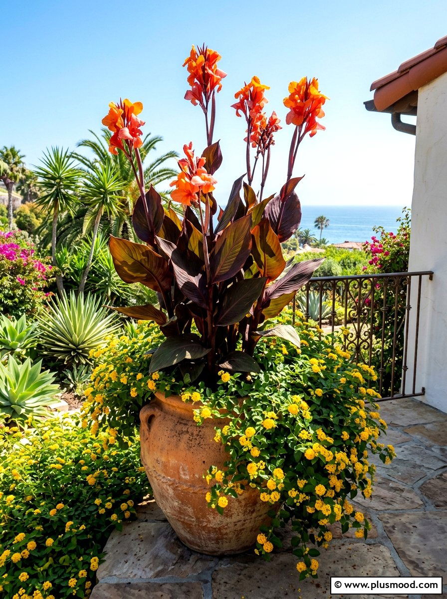 Tall Canna Lily Container - 25 summer container garden ideas