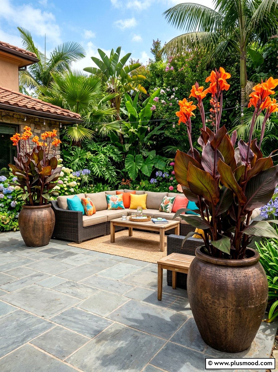 Tall Canna Lily Planters - 25 summer patio planter ideas