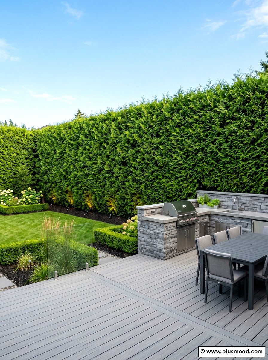 Tall Evergreen Hedge - 25 small backyard ideas with privacy fence