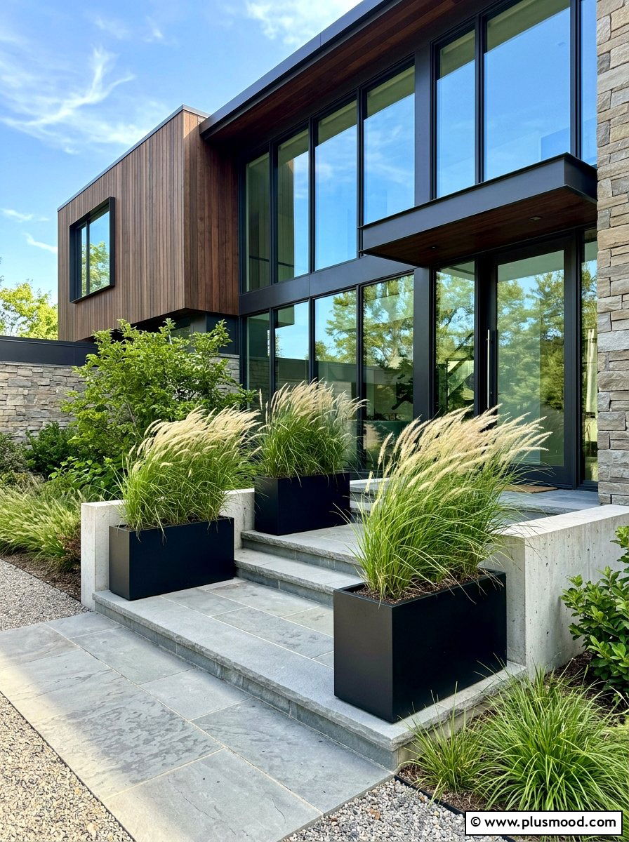 Tall Grass Planter - 25 summer front steps ideas for summer