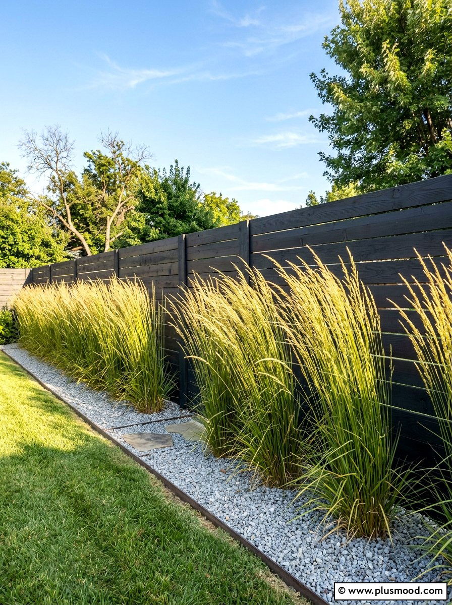 Tall Ornamental Grass - 25 summer fence line landscaping ideas