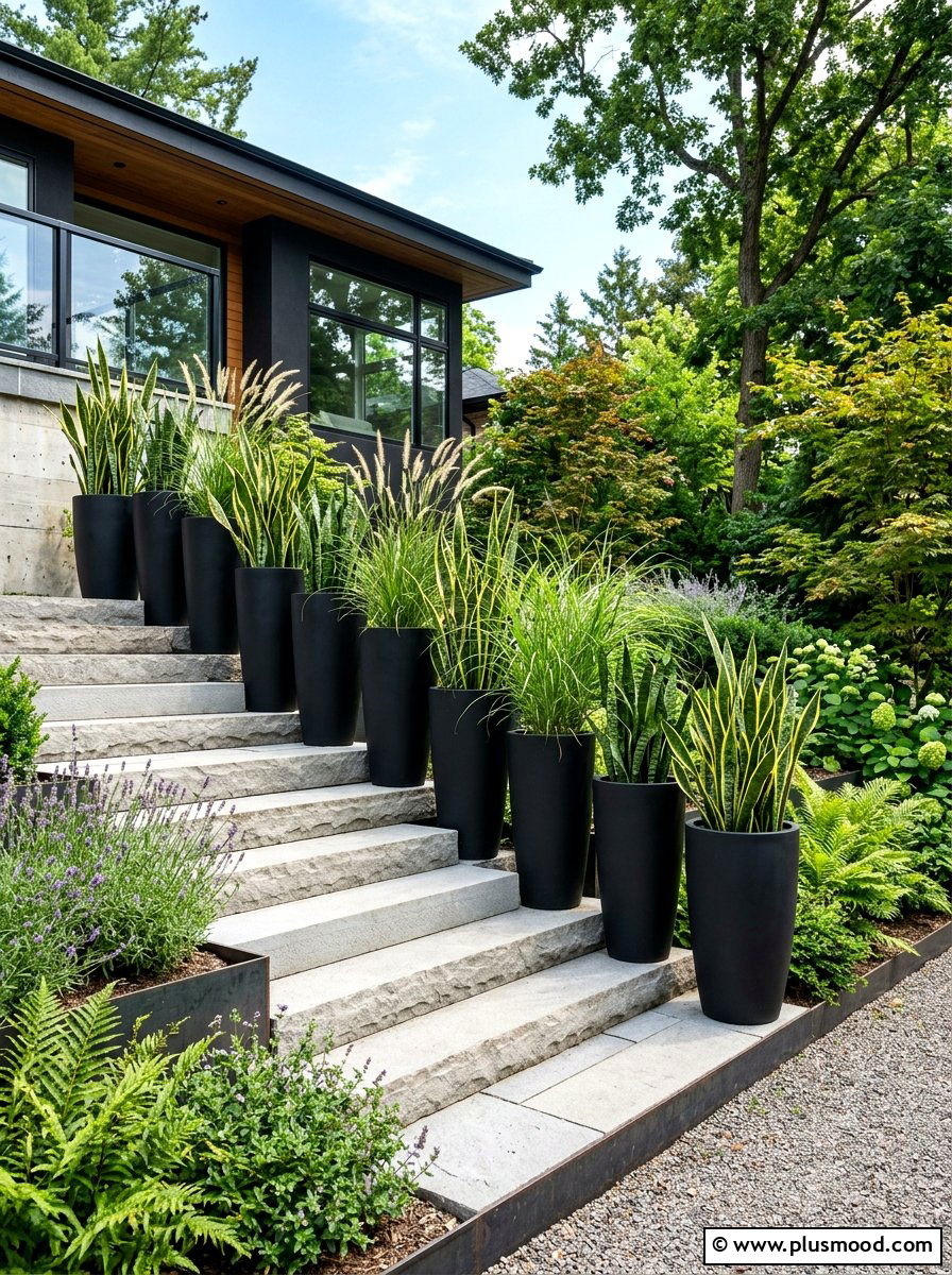 Tall Planter Step Arrangement - 25 summer front steps decor ideas