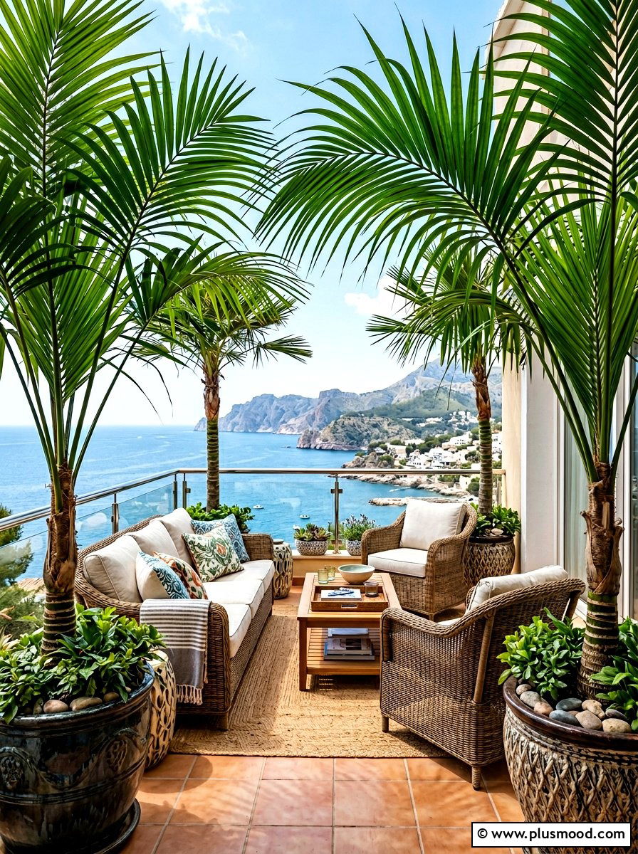 Tall Potted Palms - 25 summer renter friendly balcony ideas