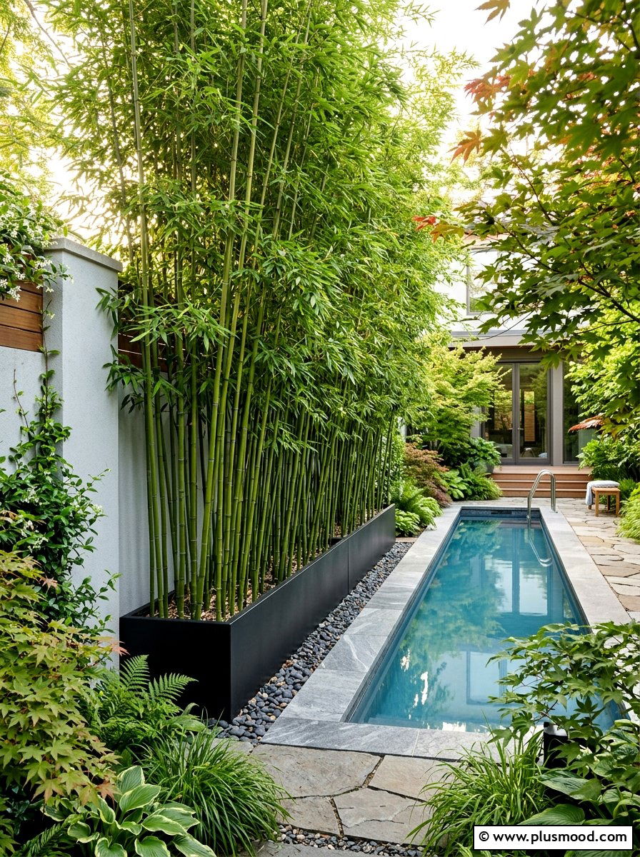 Tall bamboo privacy screen - 25 pool landscaping ideas for urban backyards