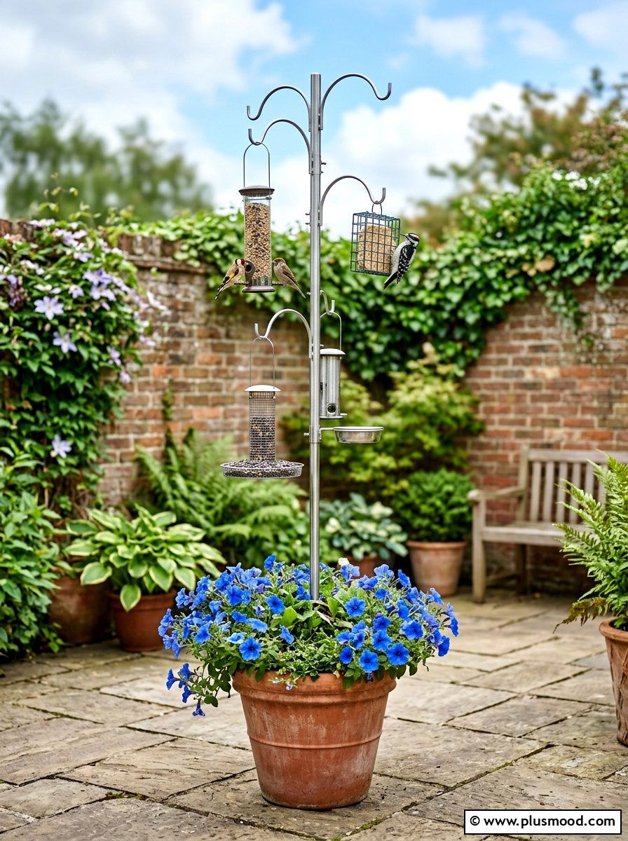 Tall bird feeder pole - 25 small backyard ideas with bird feeders