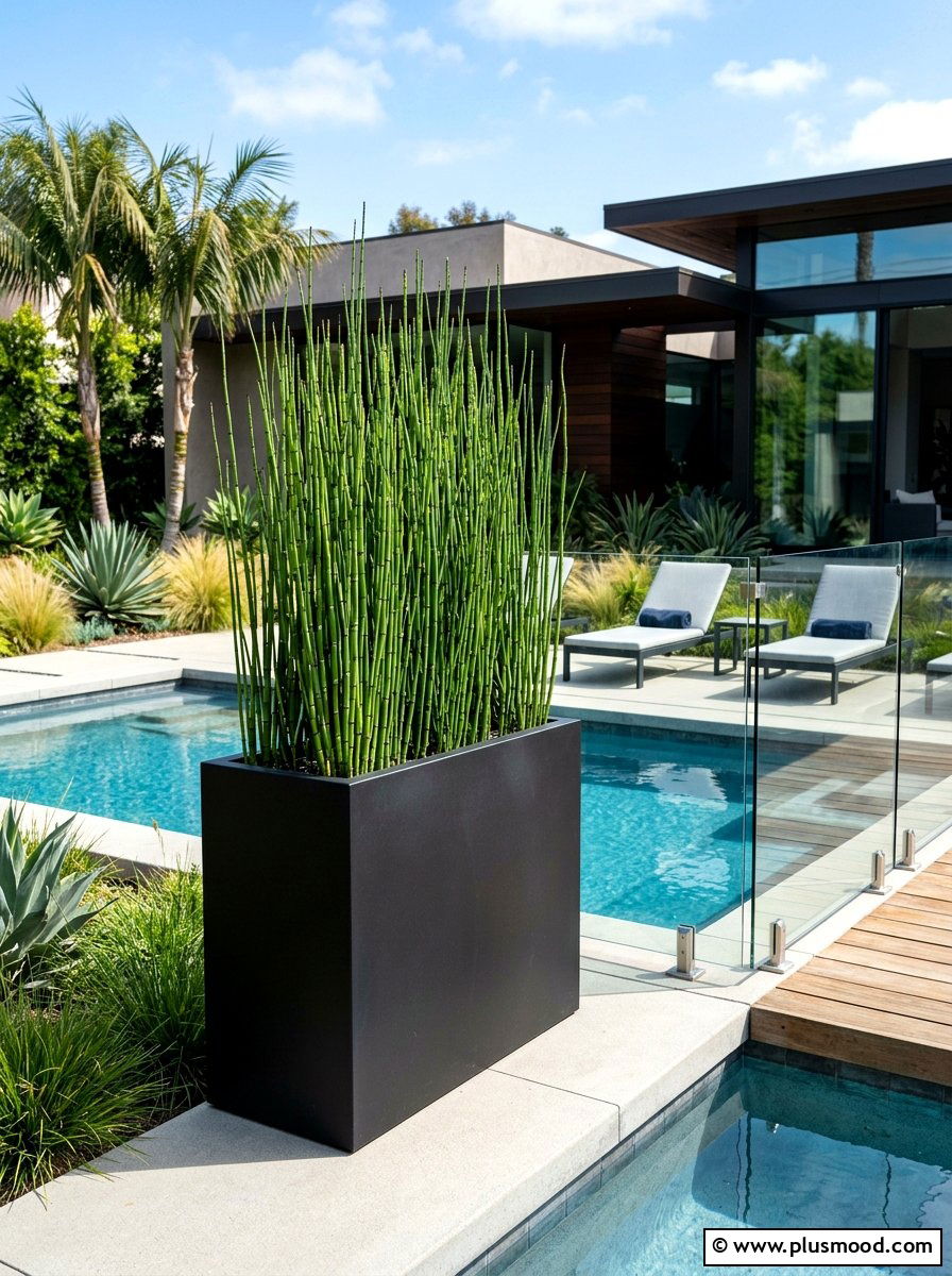 Tall black rectangular planter - 25 summer poolside planter ideas