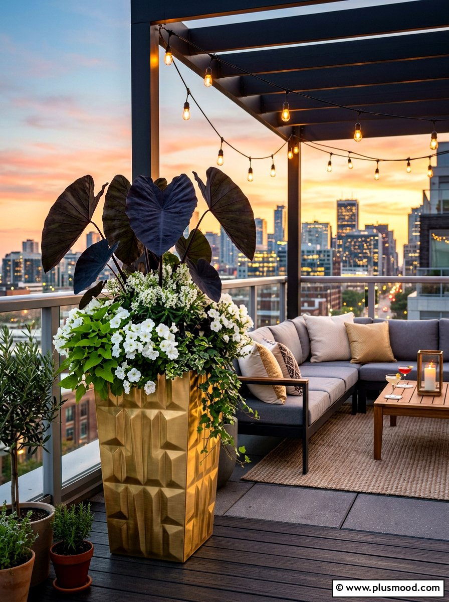 Tall gold metal planter - 25 summer tall planter ideas