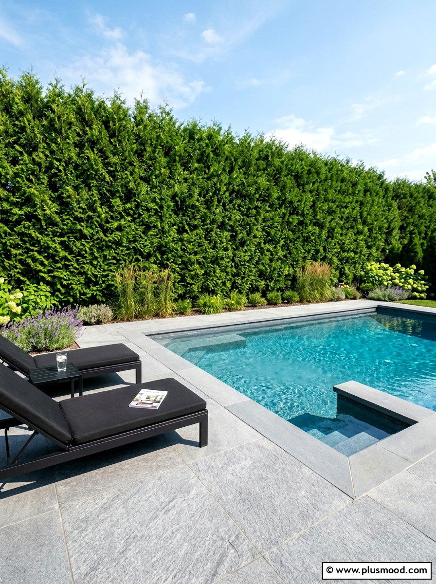 Tall hedge pool border - 25 summer pool privacy ideas