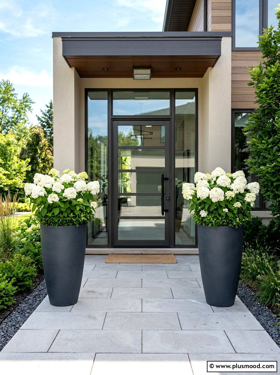 Tall hydrangea planters for front door - 25 summer front porch decor ideas with hydrangeas