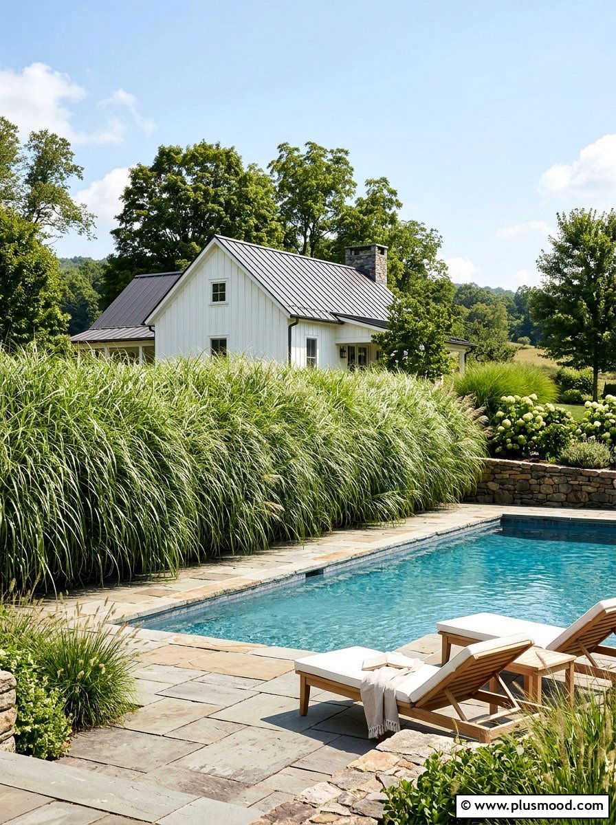 Tall maiden grass for privacy - 25 pool landscaping ideas with ornamental grasses