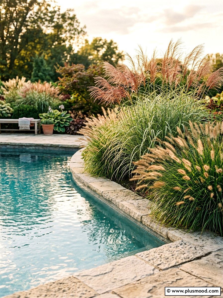 Tall ornamental grasses for pool - 25 pool landscaping ideas for corner pools