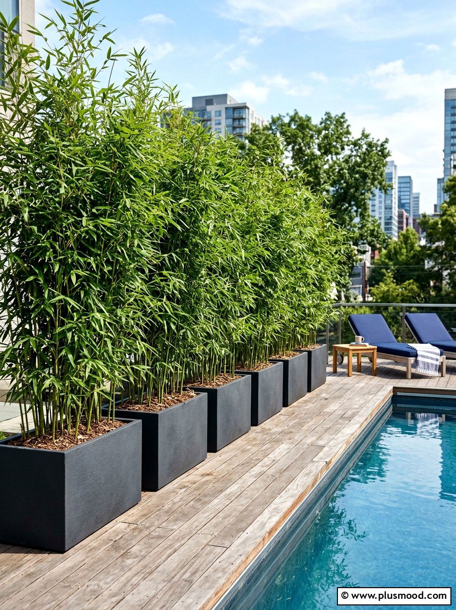 Tall planter privacy screen - 25 pool landscaping ideas for rooftop pools