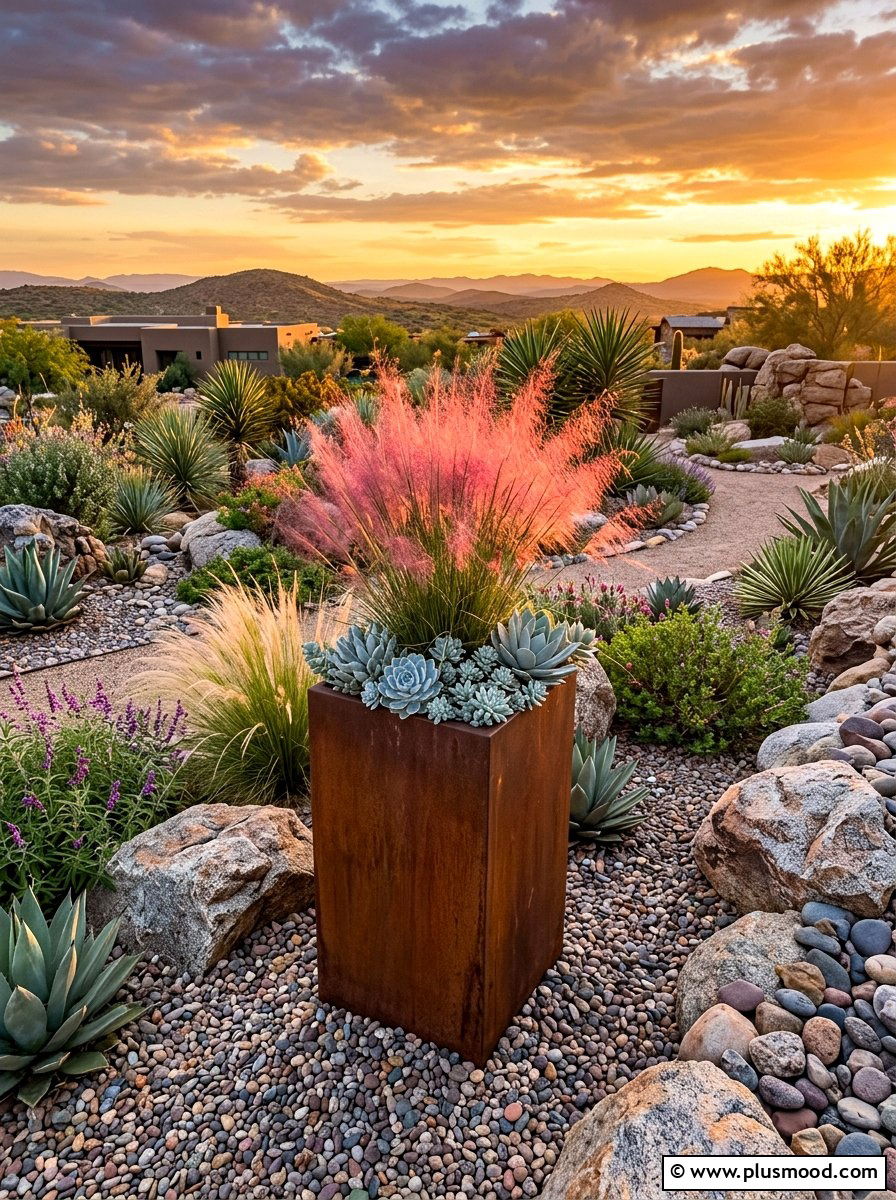 Tall planter with ornamental grass - 25 summer tall planter ideas