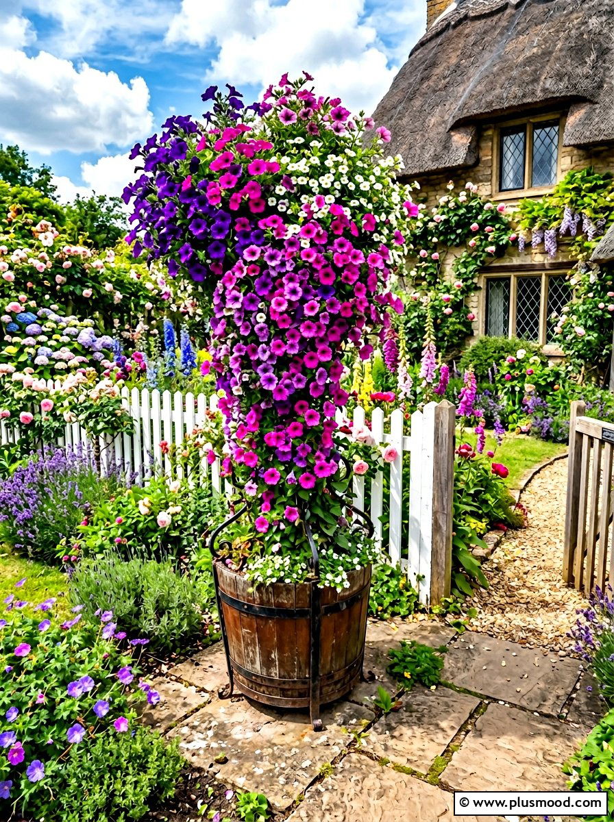 Tall planter with petunias - 25 summer tall planter ideas