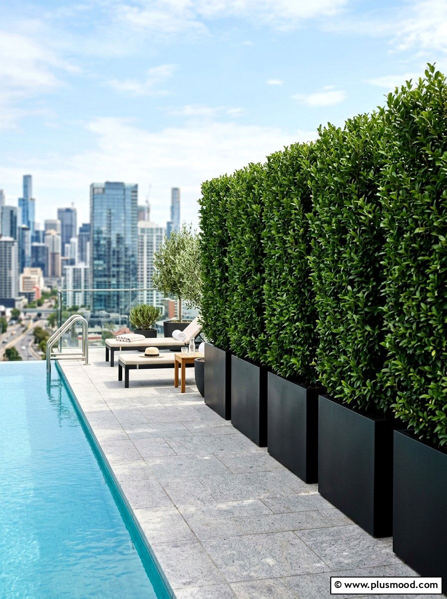 Tall planters with hedges - 25 pool landscaping ideas for privacy screen