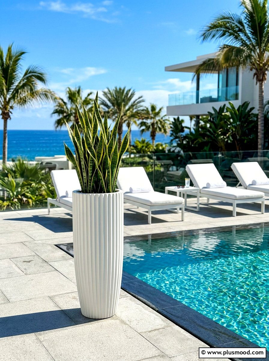 Tall white fluted planter - 25 summer coastal planter ideas