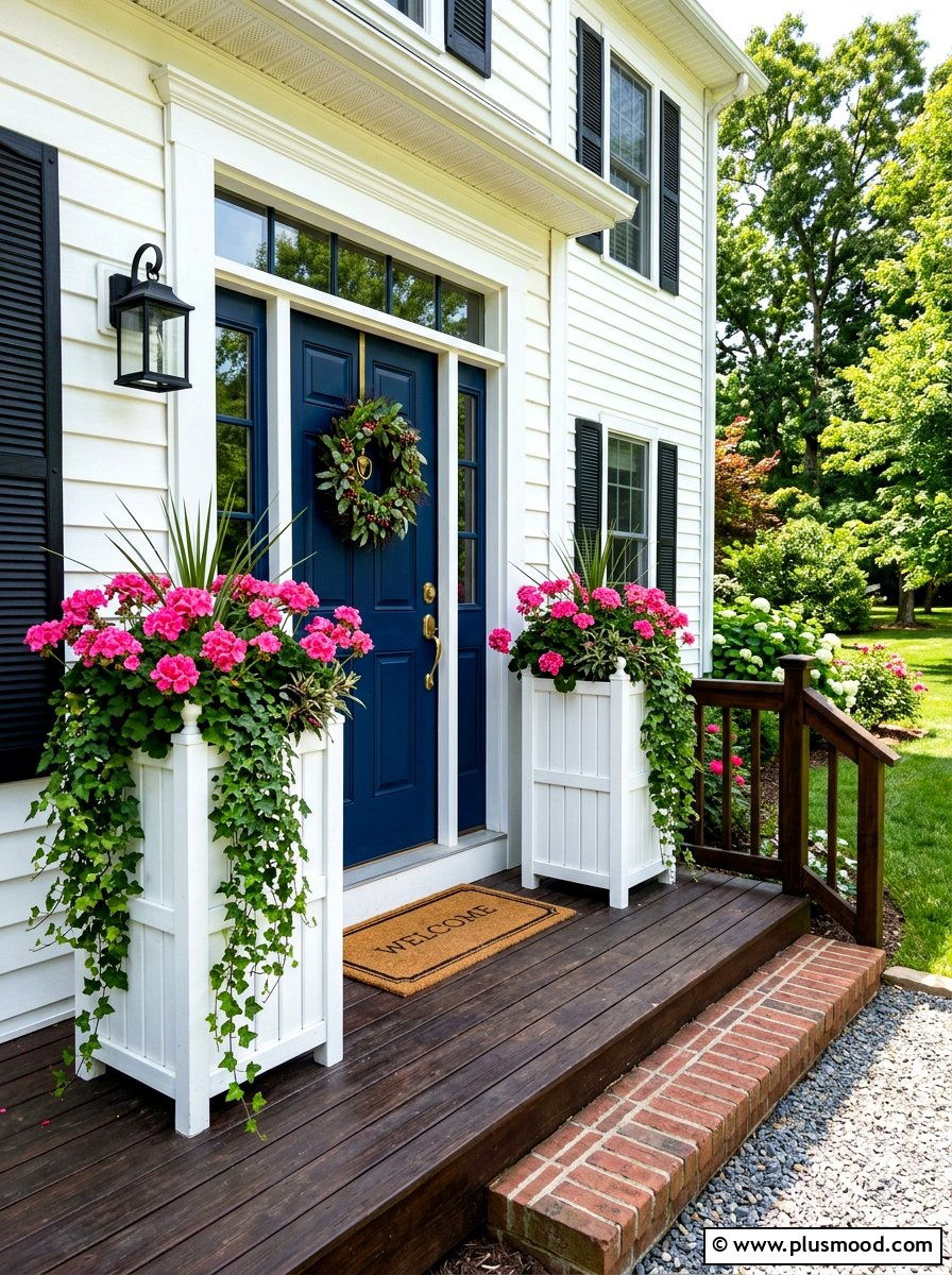 Tall white front porch planter - 25 summer tall planter ideas
