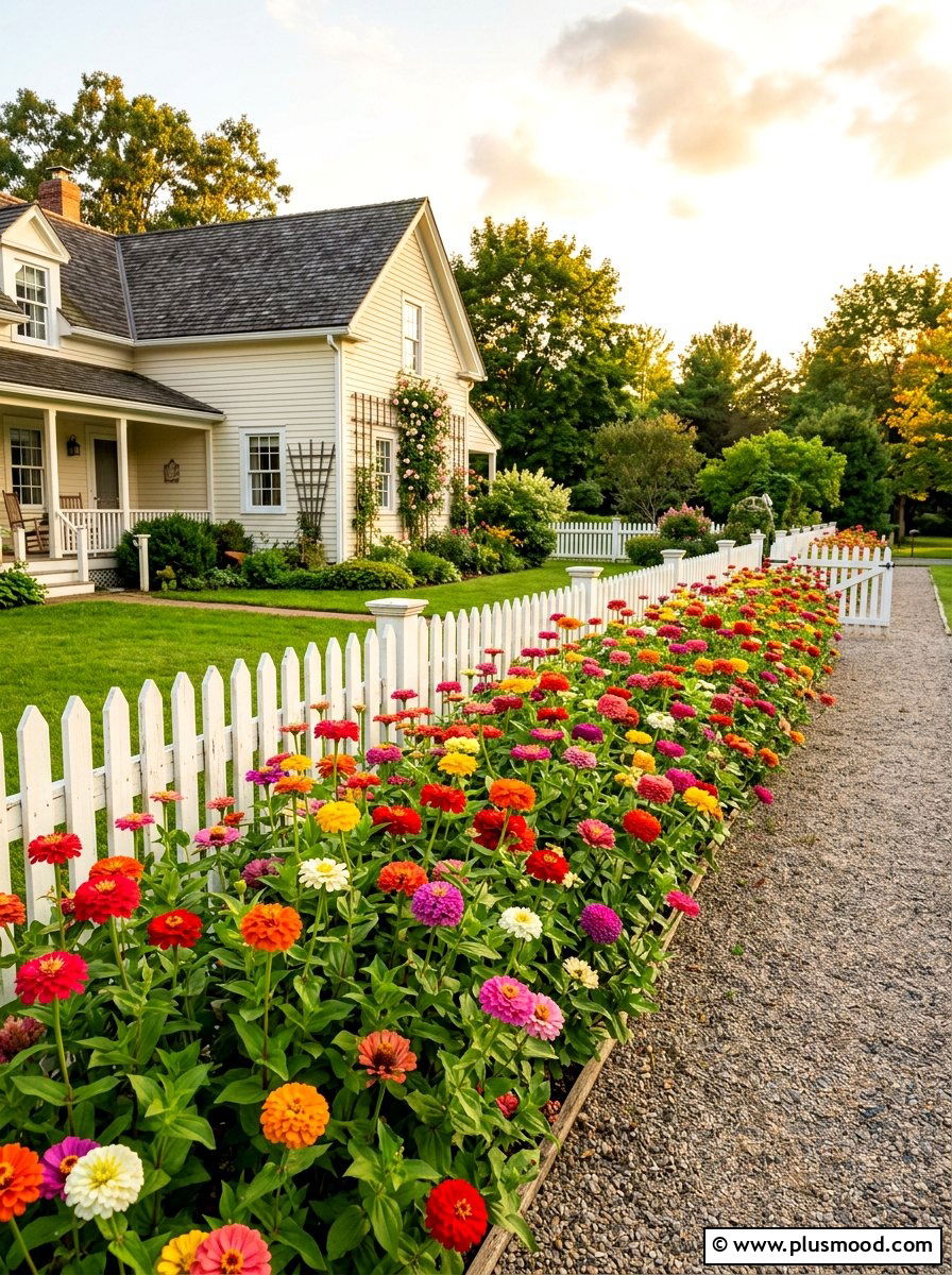 Tall zinnia flower border - 25 summer zinnia garden ideas