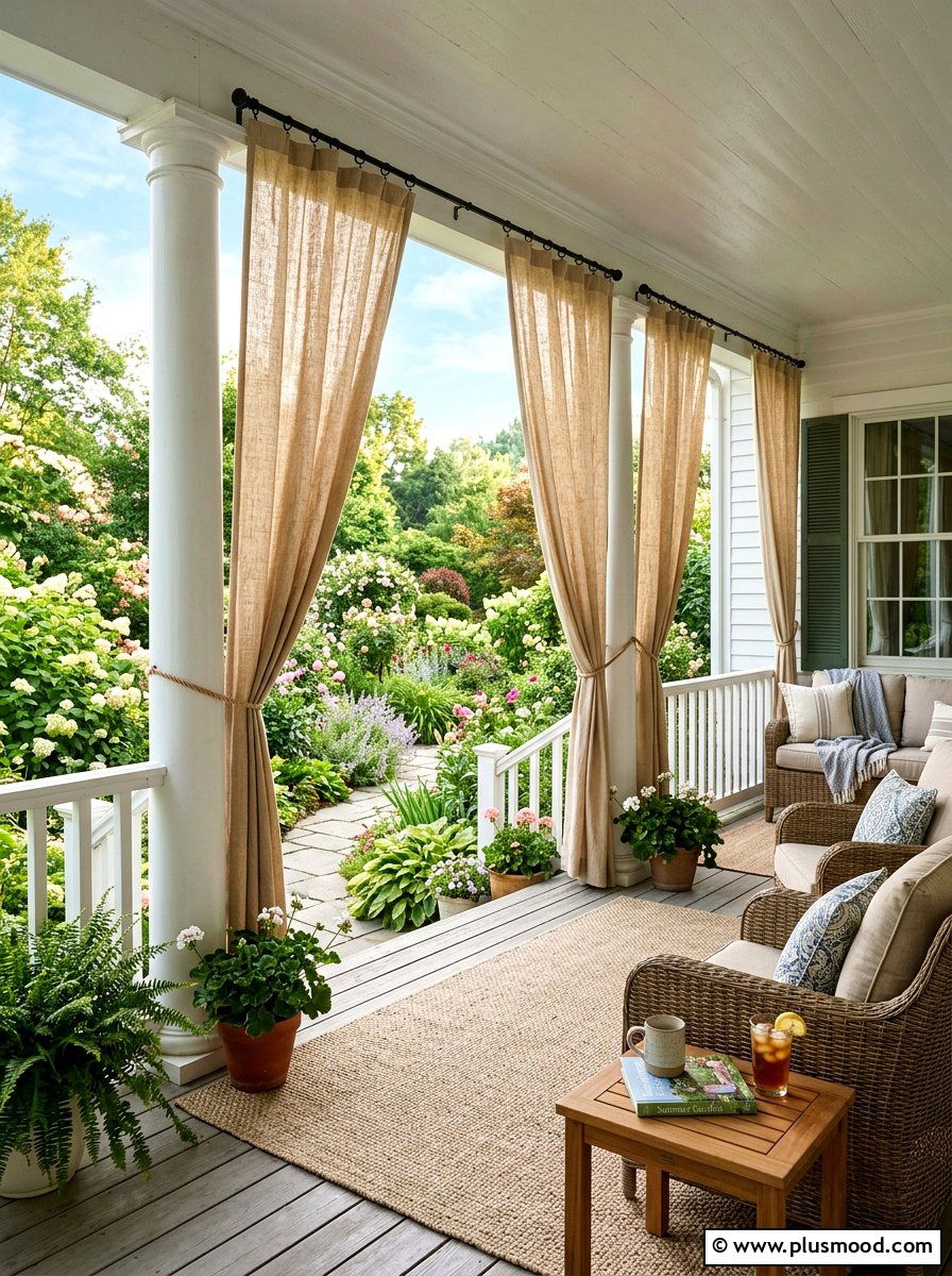 Tan Linen Porch Curtains - 25 summer neutral curb appeal ideas