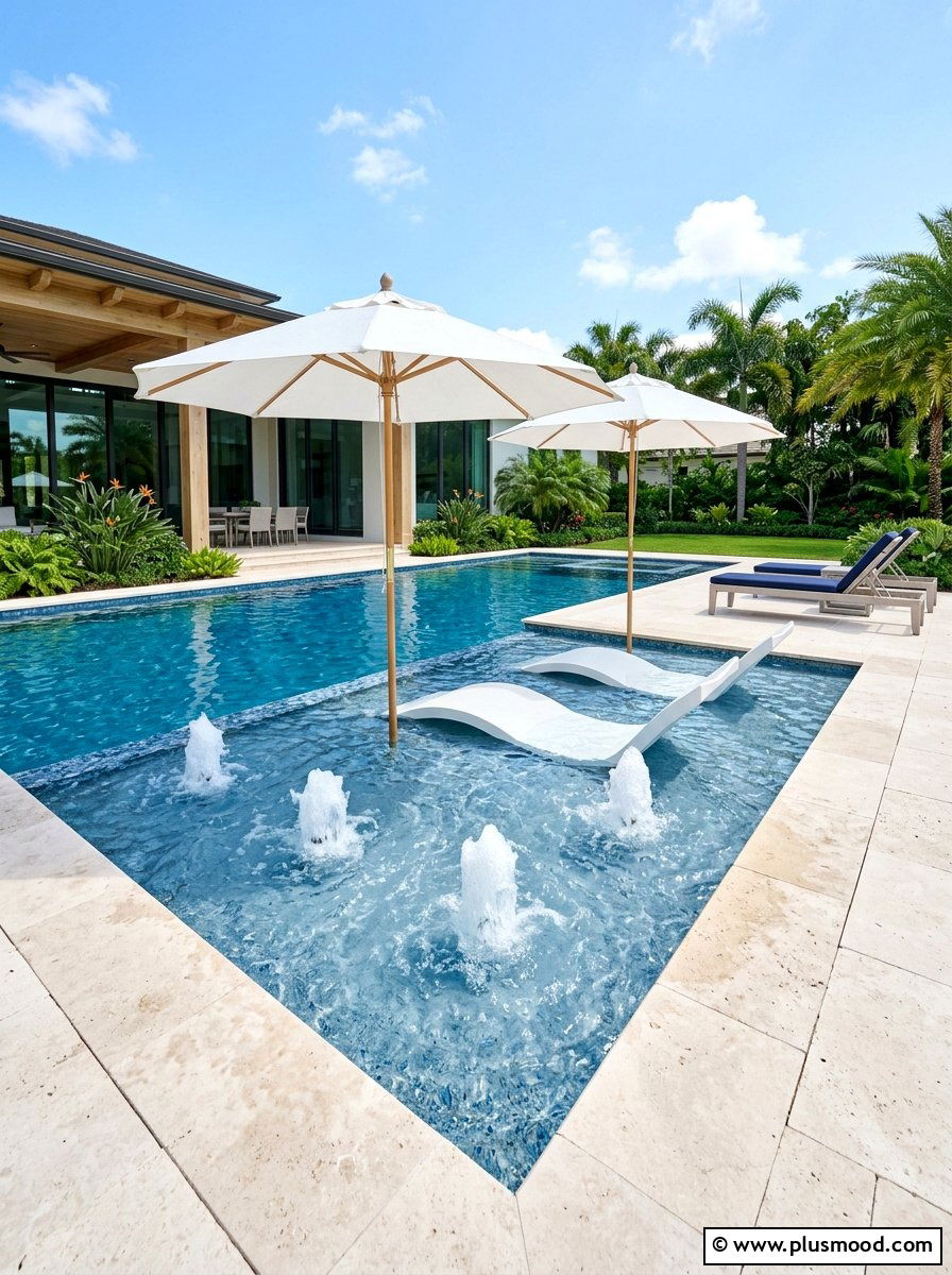 Tanning Ledge Bubbler - 25 pool landscaping ideas with water features