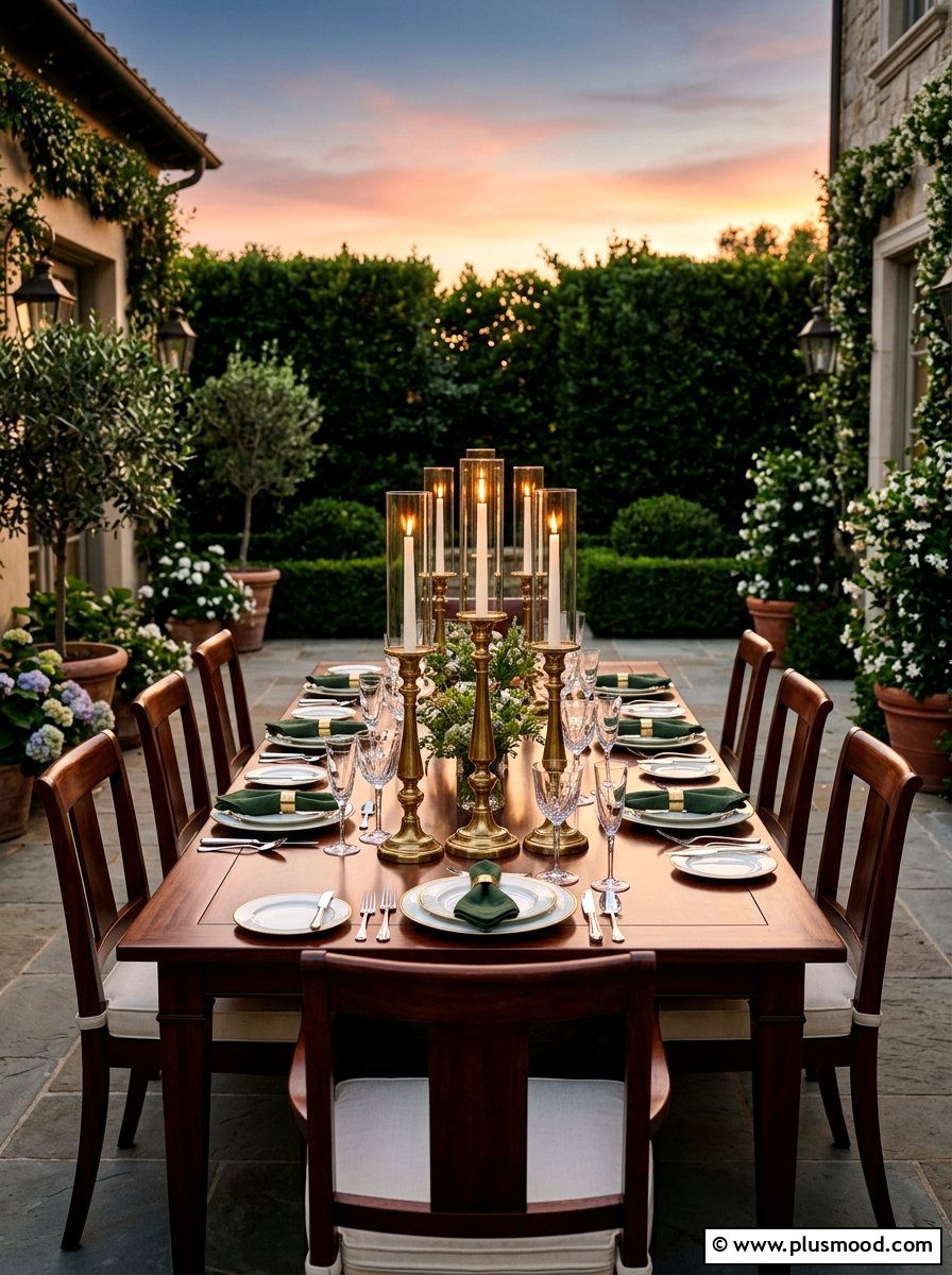 Taper candles in brass holders - 25 summer patio centerpiece ideas