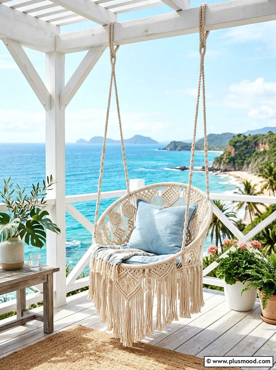 Tassel macrame swing - 25 summer balcony swing chair ideas