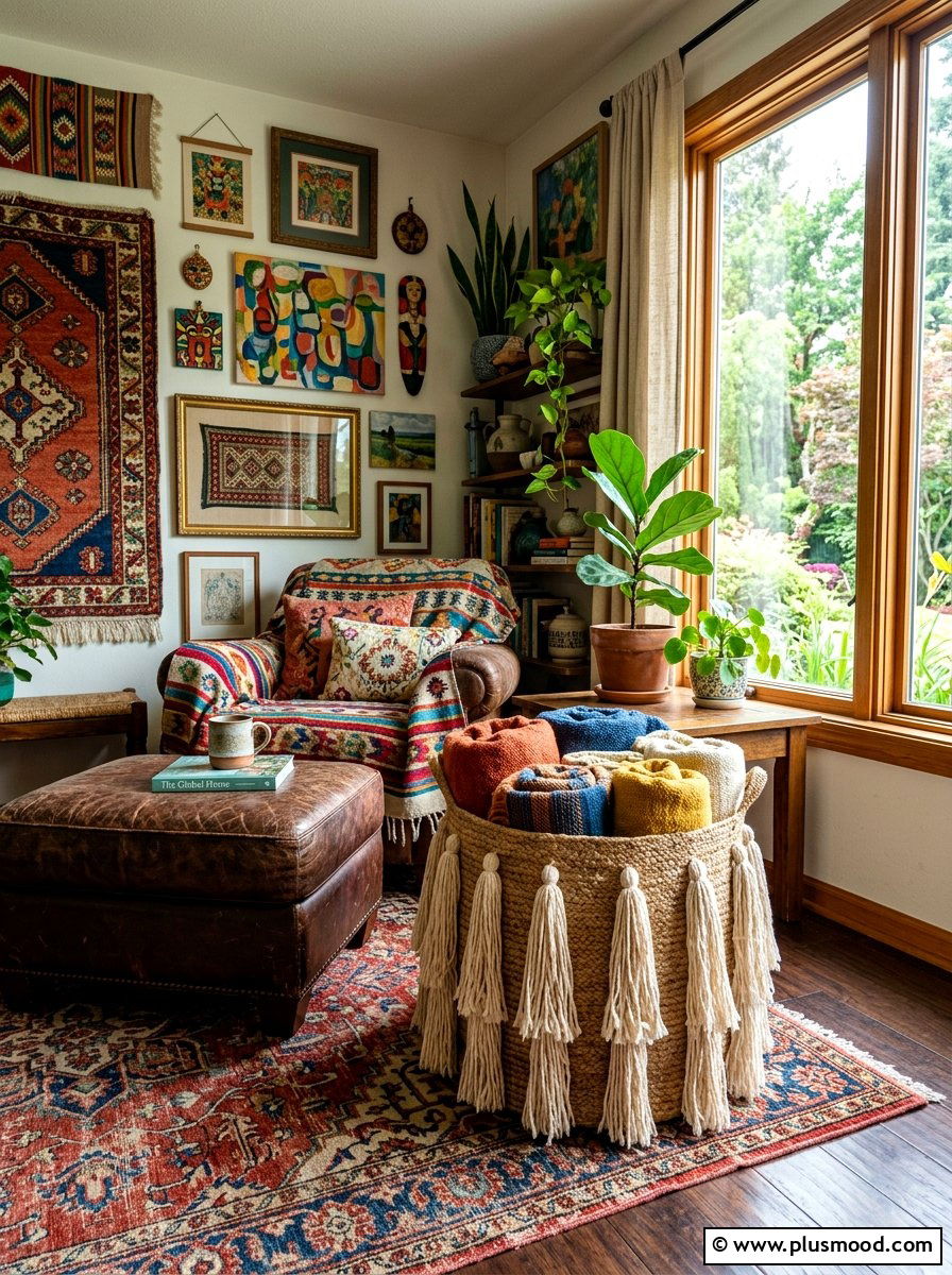 Tasseled Basket Eclectic Decor - 25 summer blanket basket ideas for living room