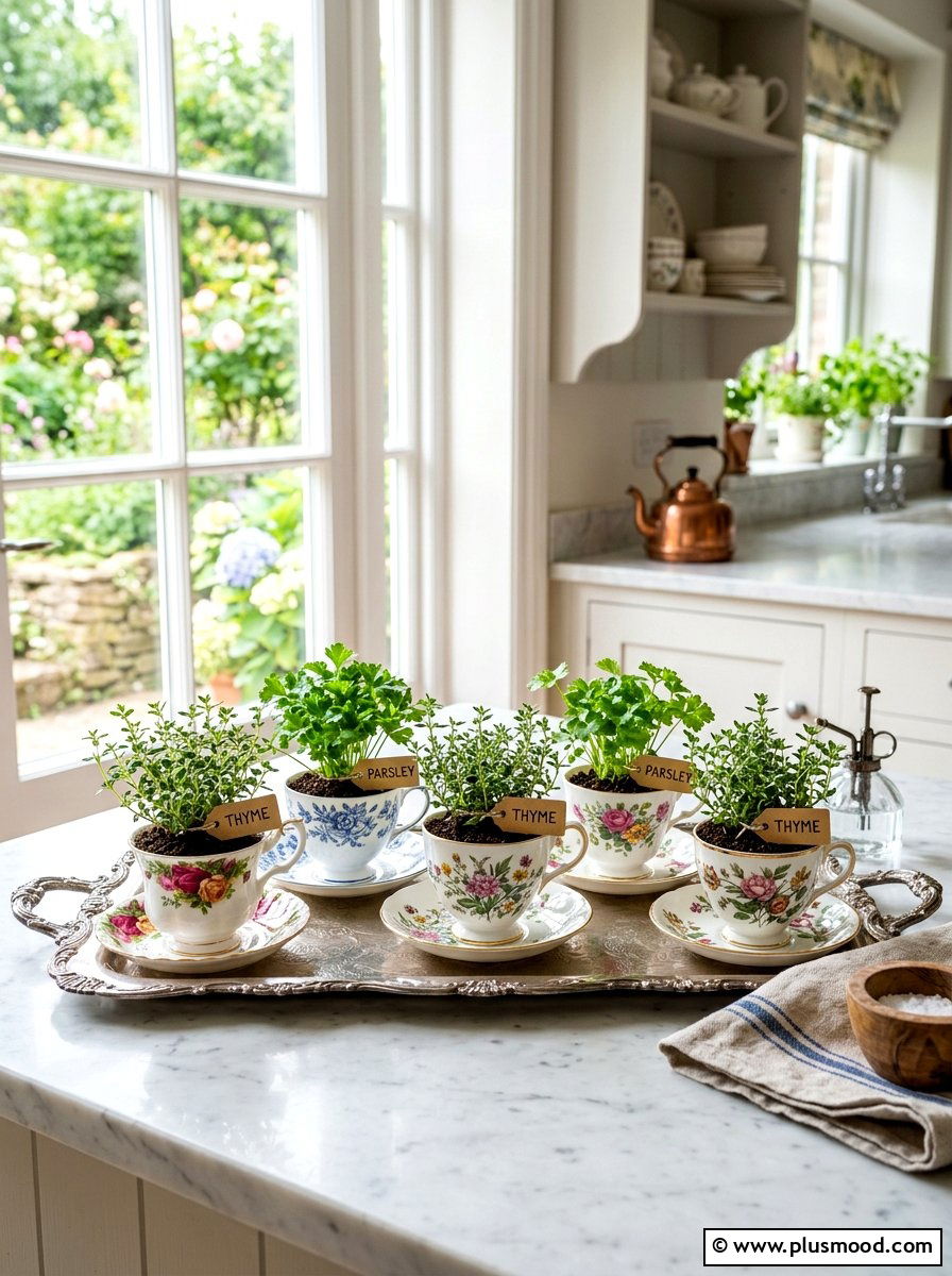 Tea Cup Herb Collection - 25 summer small planter ideas