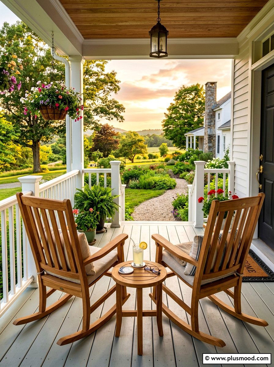 Teak Rocking Chairs - 25 summer entryway curb appeal ideas