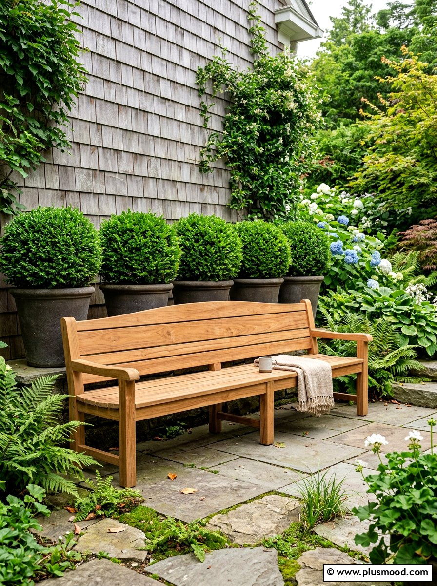 Teak Wood Bench - 25 summer front porch seating ideas