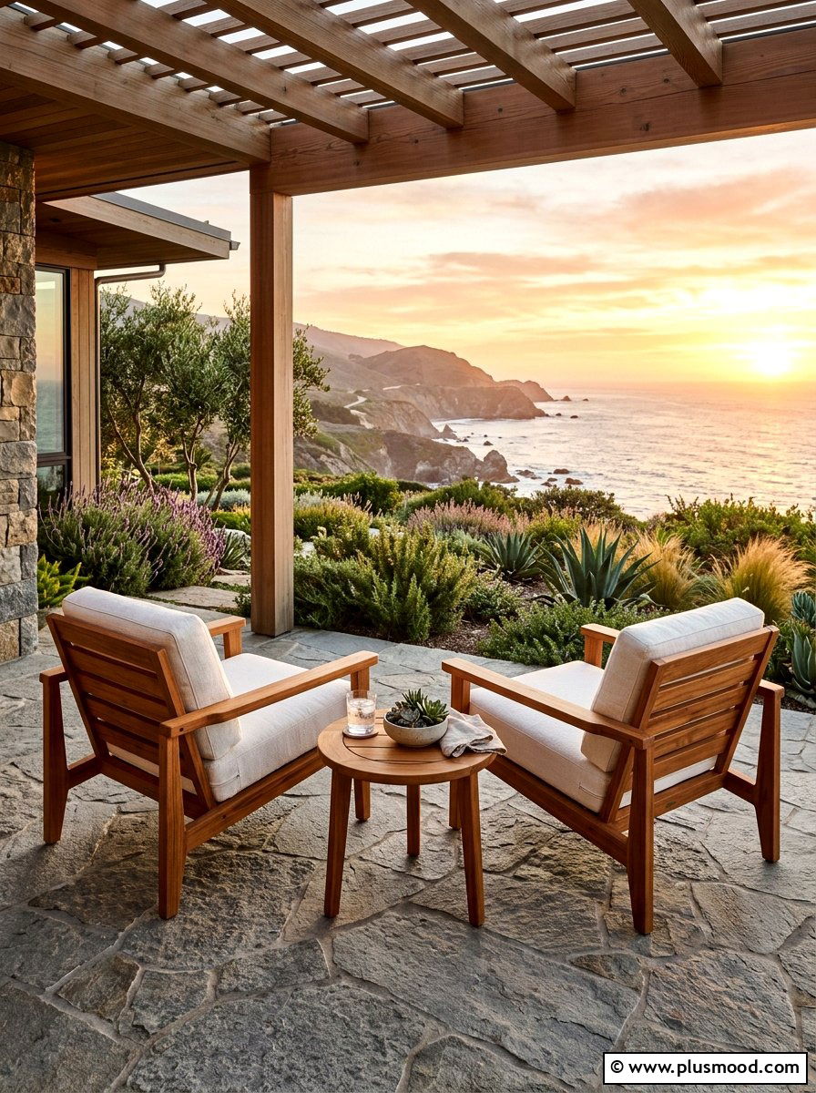 Teak Wood Seating - 25 summer minimalist front porch ideas