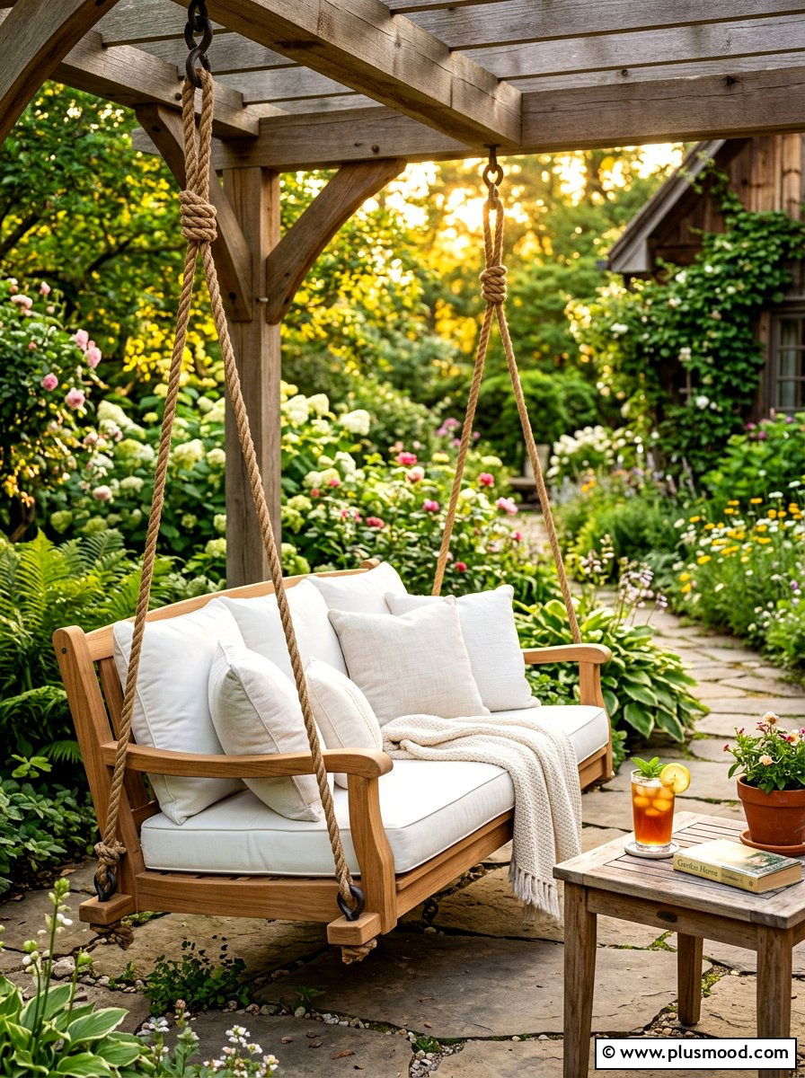 Teak porch swing retreat - 25 summer elegant front porch ideas