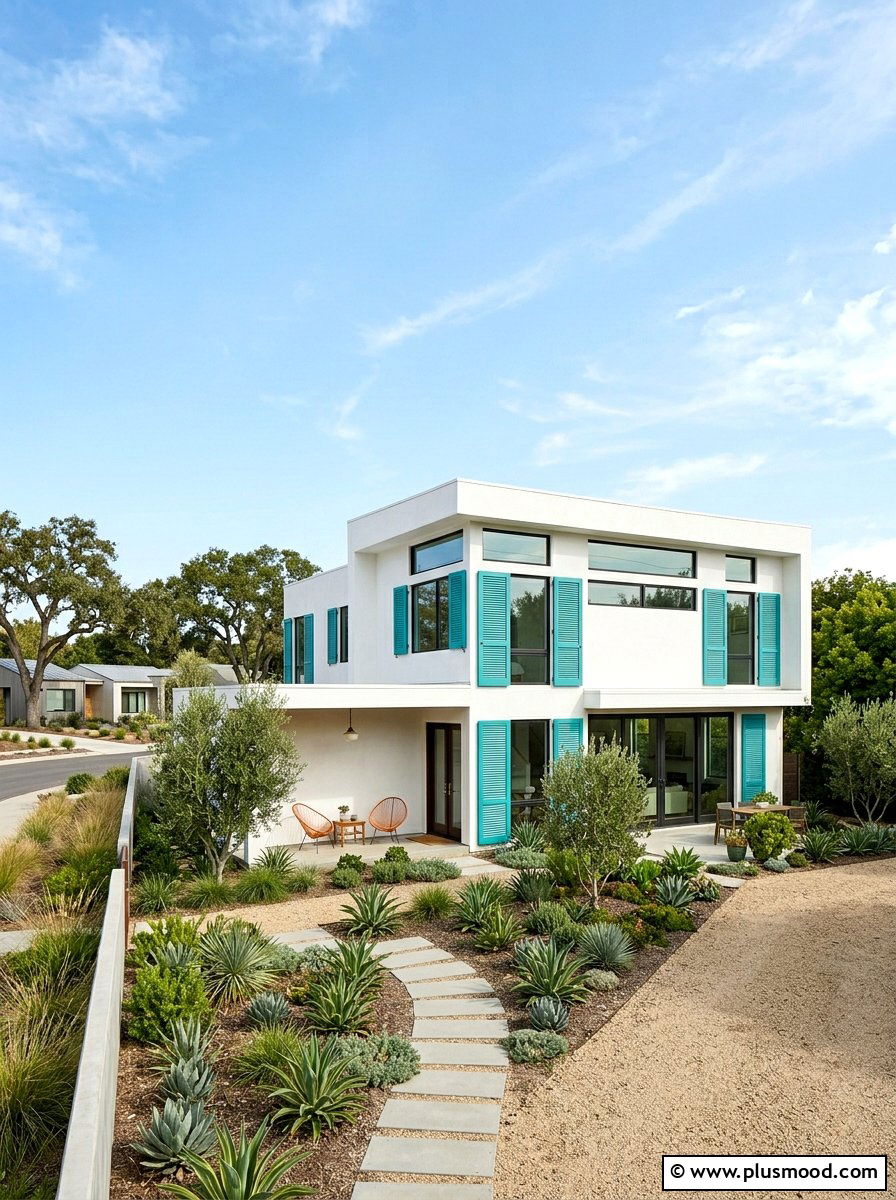 Teal Exterior Shutters Modern Style - 25 summer shutters color ideas
