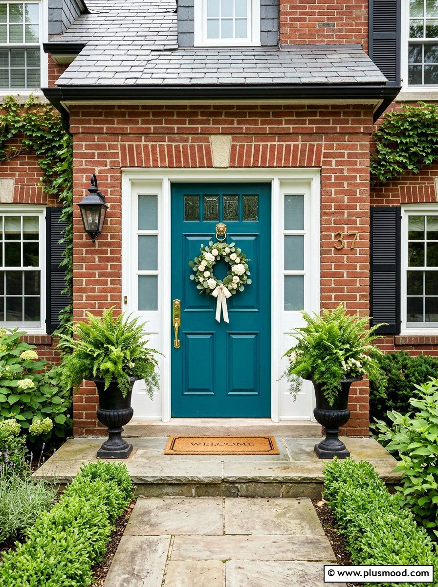 Teal Front Door - 25 summer colorful front porch ideas