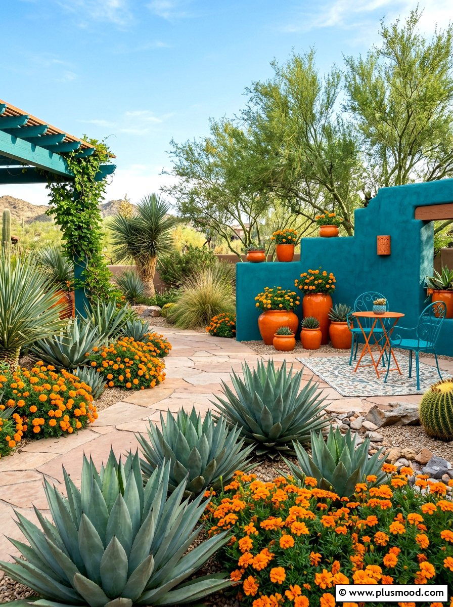 Teal and orange outdoor space - 25 summer color scheme landscaping ideas