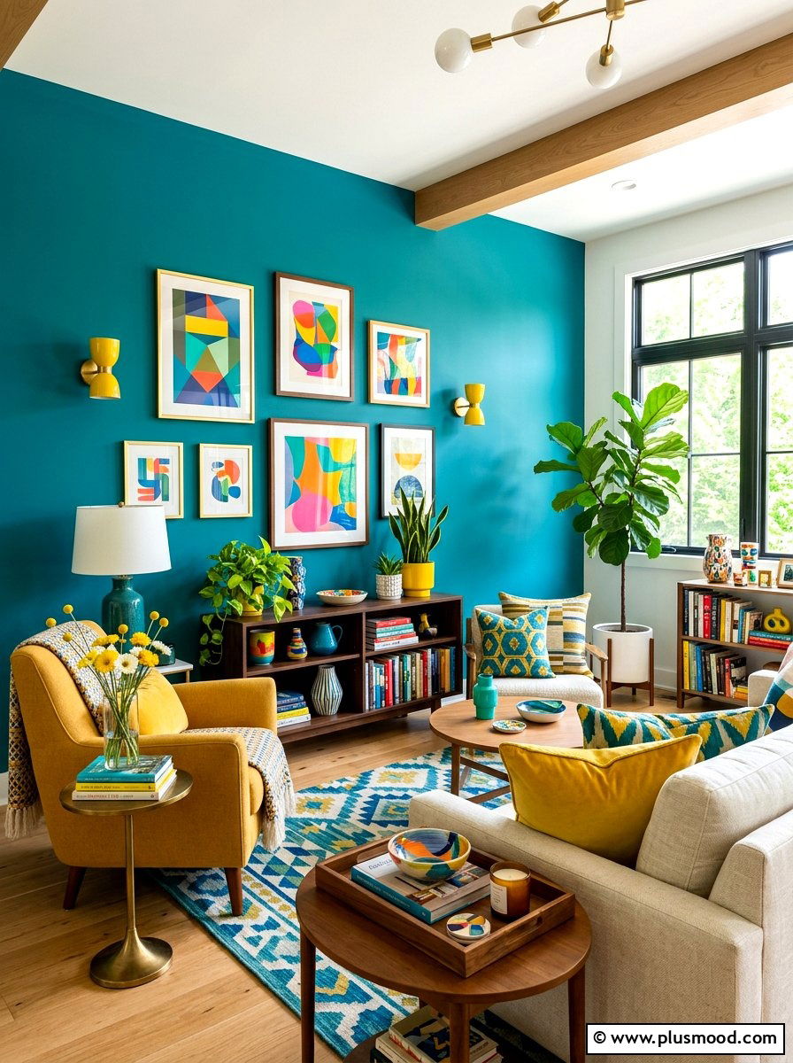 Teal and yellow living room - 25 yellow summer living room ideas