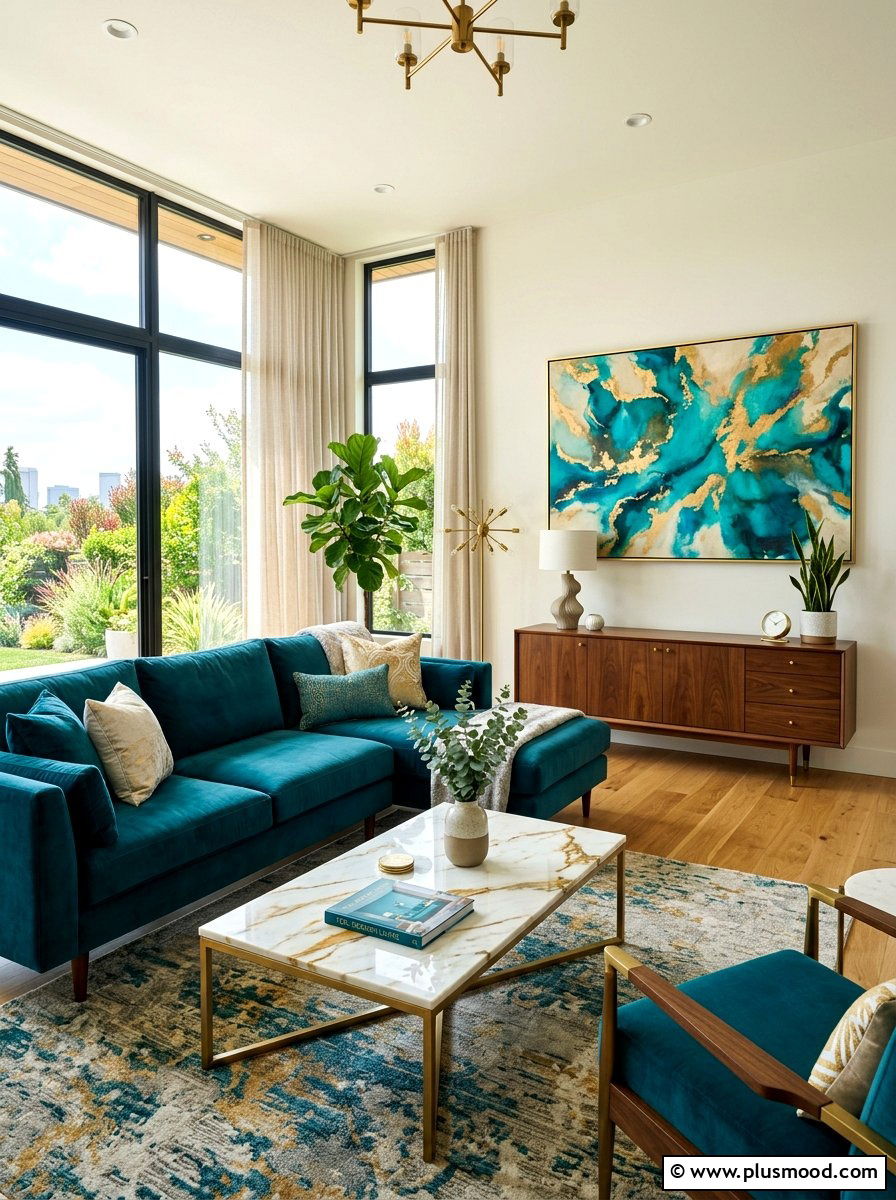 Teal modern living room - 25 blue summer living room ideas