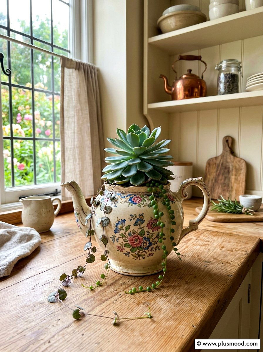 Teapot Succulent Planter - 25 summer succulent planter ideas