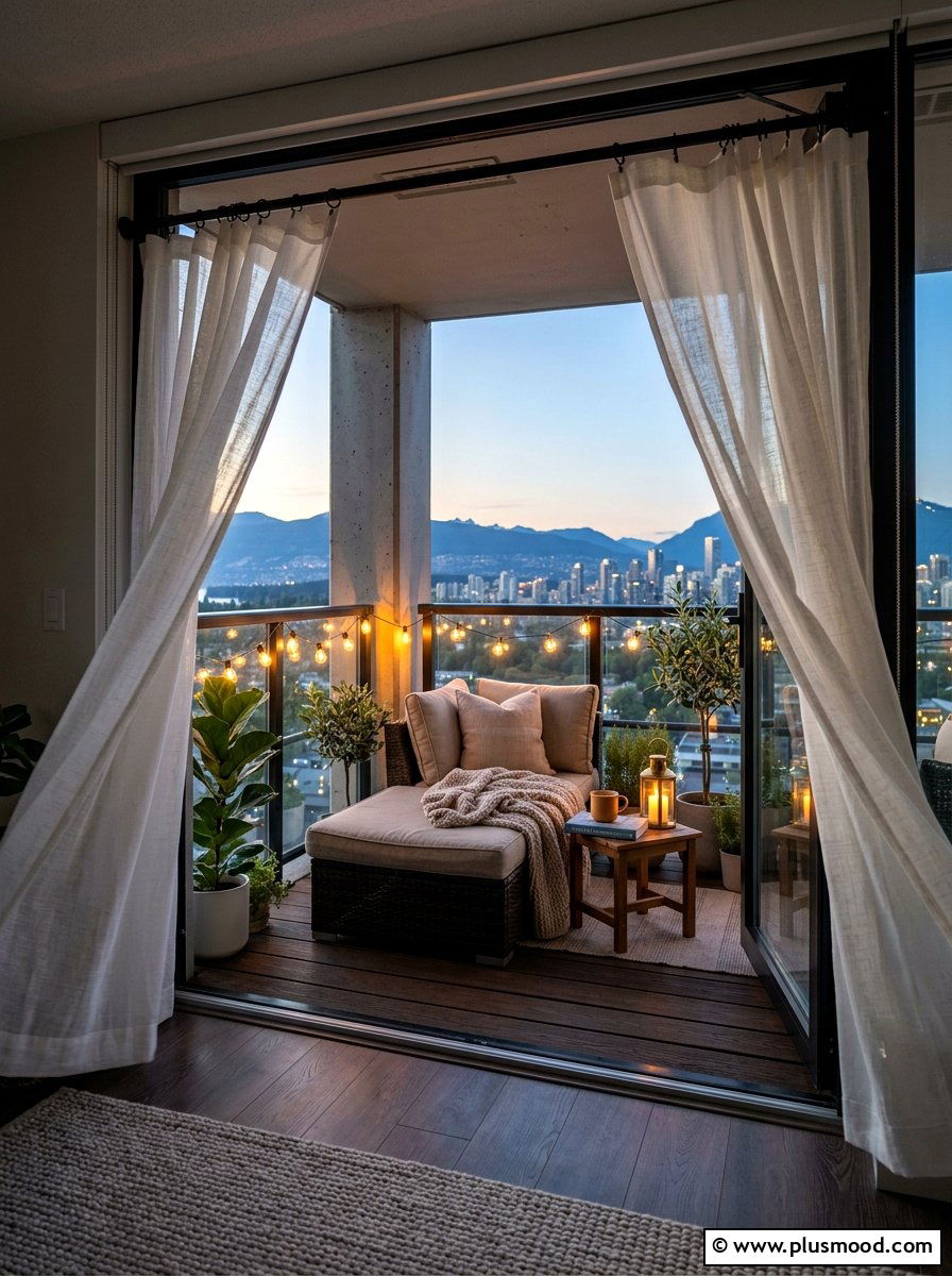 Tension Rod Privacy Curtains - 25 summer renter friendly balcony ideas