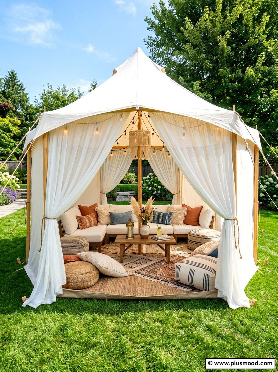 Tented backyard lounge - 25 late summer party decor ideas