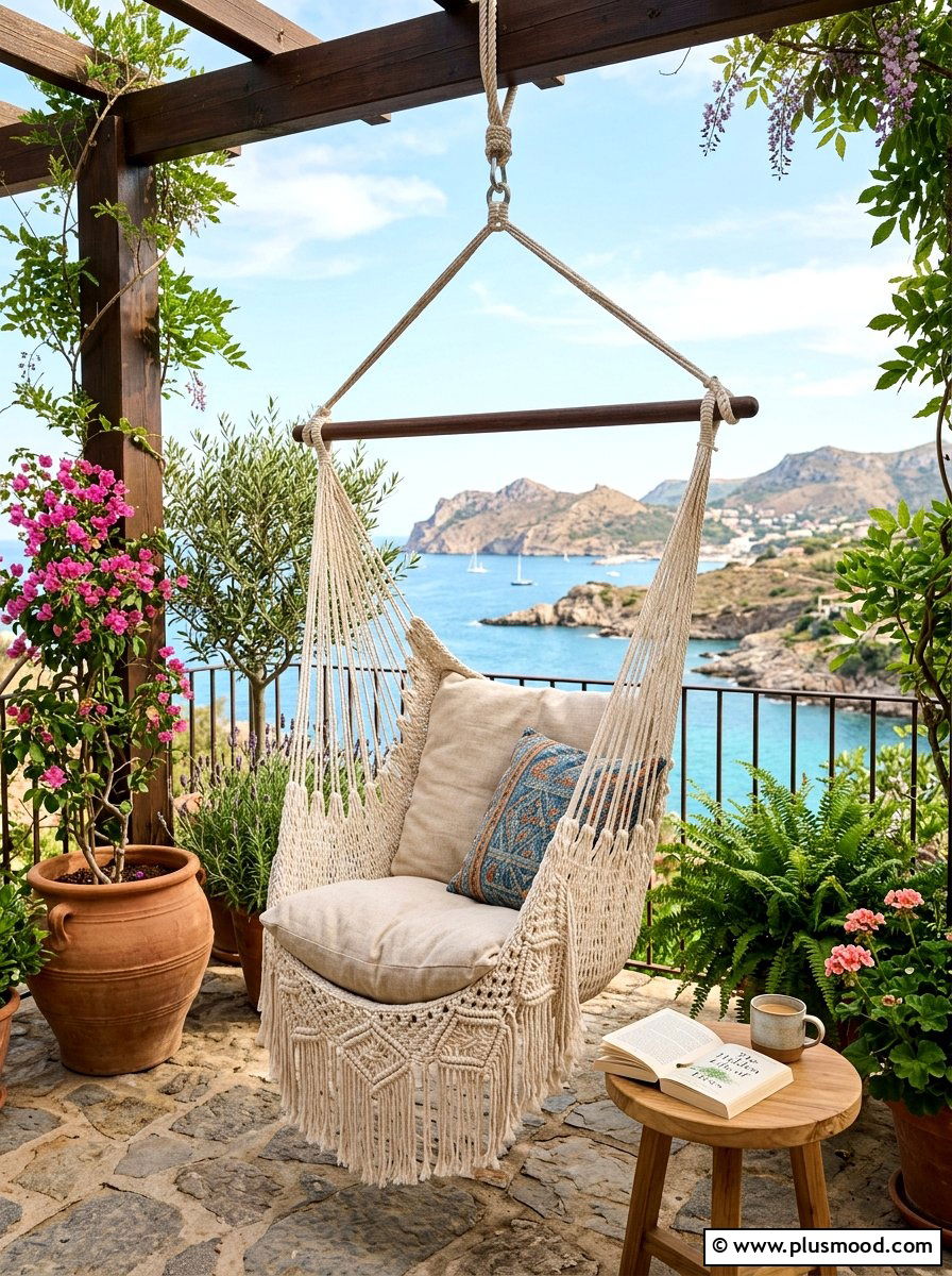 Terrace Hammock Chair - 25 easy summer patio decorating ideas