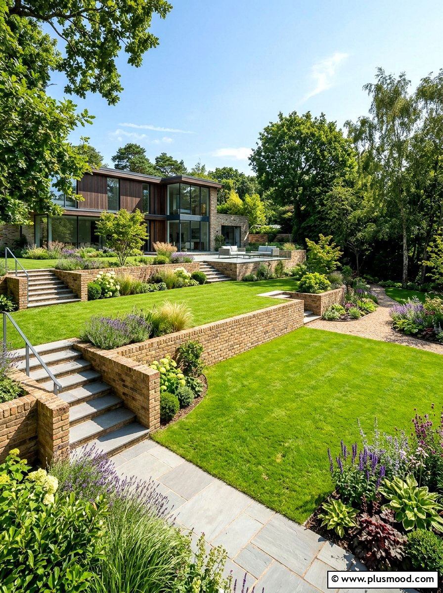 Terraced Lawn Levels - 25 small backyard ideas with grass