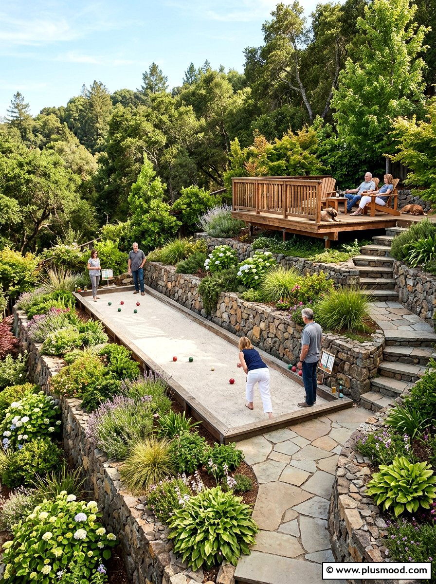 Terraced backyard bocce court - 25 small backyard ideas with bocce court
