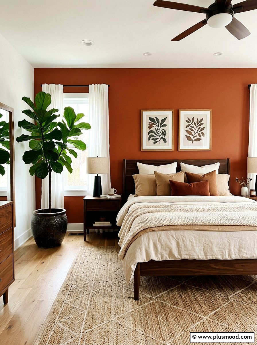 Terracotta Accent Wall - 25 late summer bedroom ideas