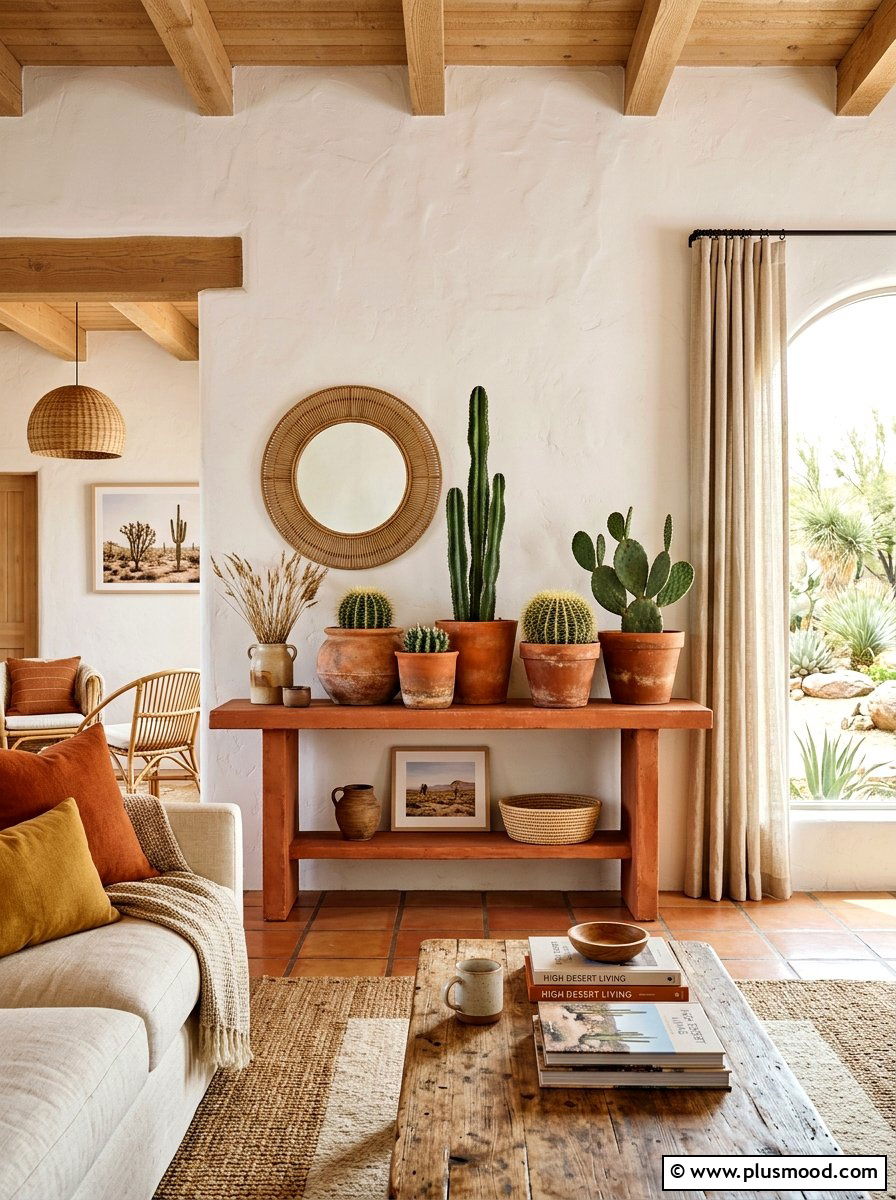 Terracotta Console Table - 25 summer console table ideas for living room