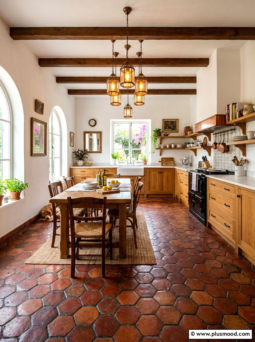 Terracotta Floor Tile - 25 summer kitchen makeover ideas