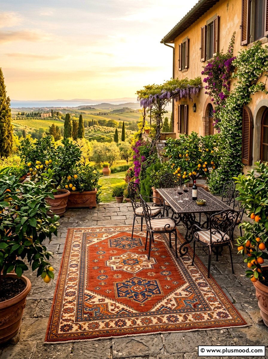 Terracotta Mediterranean Rug - 25 summer patio rug ideas