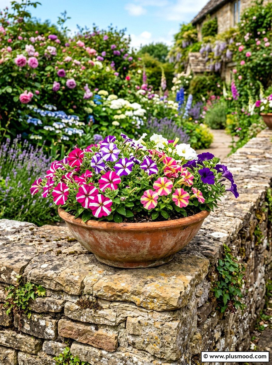 Terracotta Petunia Bowl - 25 summer planters with petunias ideas